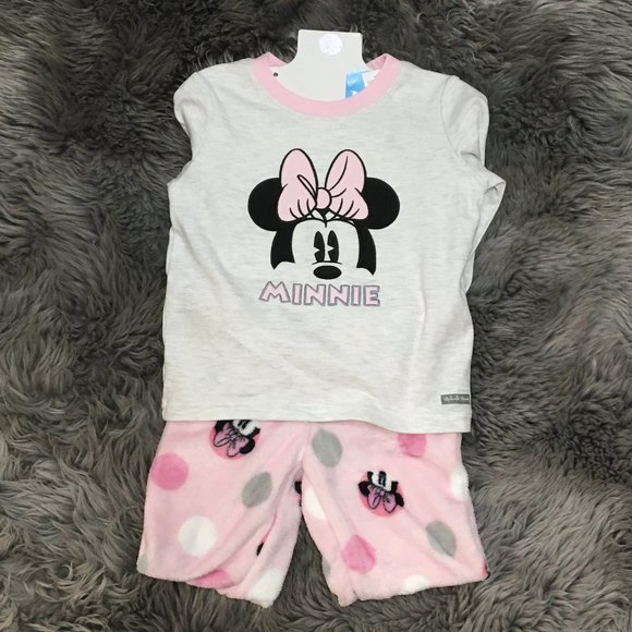 Disney | Girl's Minnie Mouse Pyjama Set | Size XS (4/5) | 2 Pieces | Pink & Grey